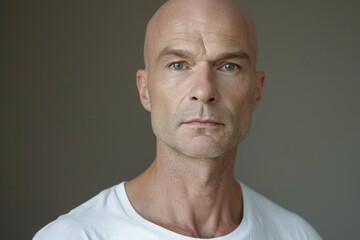 Fototapeta premium A bald man looking directly at the camera. Suitable for professional or casual use