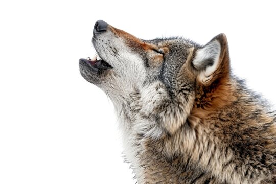 A close-up shot of a wolf with its mouth open, showcasing its powerful teeth and fierce expression. This image can be used to depict wildlife, predators, or the intensity of nature