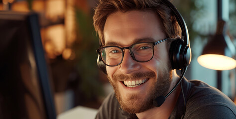 Portrait, call center and man consulting with headphones for customer service, help or telemarketing. Happy, confident and consultant agent talking with headset for support, sales or online advice - obrazy, fototapety, plakaty