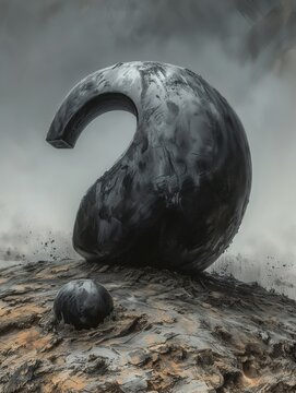 S&iacute;mbolo de interrogaci&oacute;n en blanco y negro, escala de grises, elemento interrogante, enterrado en una monta&ntilde;a de dudas, problemas por resolver, pensamientos oscuros, falta de conocimiento, filosof&iacute;a