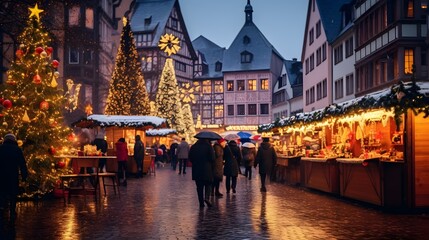 Frankfurt am Main, Hesse, Germany, 27.11.21. Christmas market in Old town square romerberg in...