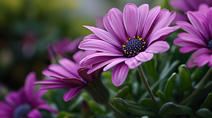 Obraz premium Vibrant Purple Daisy Flowers in Full Bloom