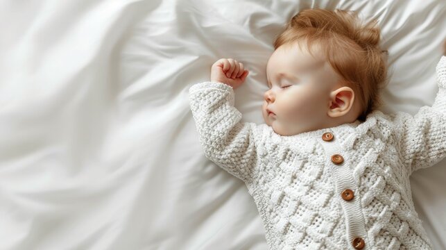 Baby Sleep Day, cute baby sleep on white background, copy space