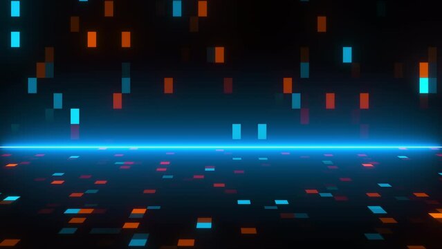Abstract technology background with blocks and neon line. Computer generated 3d render