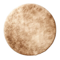 Plush beige round carpet with a detailed soft texture top view on transparent background