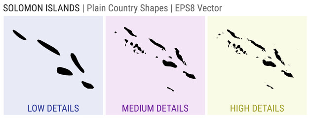 Solomon Islands - plain country shape. Low, medium and high detailed maps of Solomon Islands. EPS8 Vector illustration. - obrazy, fototapety, plakaty