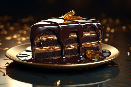 A mesmerizing image of a chocolate-drenched dessert, capturing the glossy surface and decadent layers. - Powered by Adobe