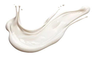 Tuinposter White milk or cream wave splash with splatters and drops isolated on transparent background © Oksana