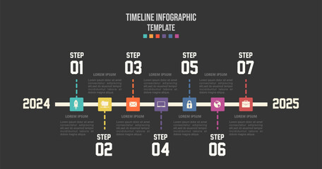 Infographic template for business. 7 Steps Modern Timeline diagram with roadmap and circle topic charts  presentation vector infographic