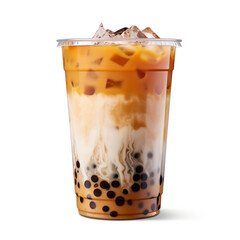 photography of a plastic cup of iced bubble tea isolated on a transparent background created with Generative Ai