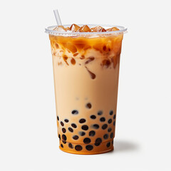 photography of a plastic cup of iced bubble tea isolated on a transparent background created with Generative Ai