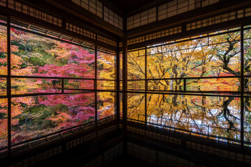 Autumn in Kyoto, Japan, beautiful Japanese garden in Buddhist temple during fall season.