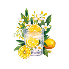 Lemon Drink for Summer Watercolor Clipart