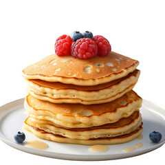 pancakes with berries and syrup, breakfast, isolated, white and transparent background