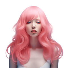 Portrait of an attractive pink hair woman isolated on transparent background