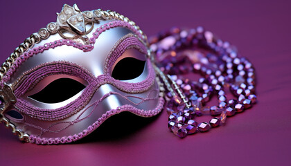 Purple mask, shiny feather, elegance, luxury, gold generated by AI