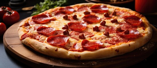 Ready-to-eat homemade pepperoni pizza, fresh and hot.
