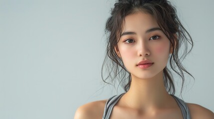 Picture of a lovely, attractive, healthy Asian woman dressed for the gym, copy space, Generative AI.