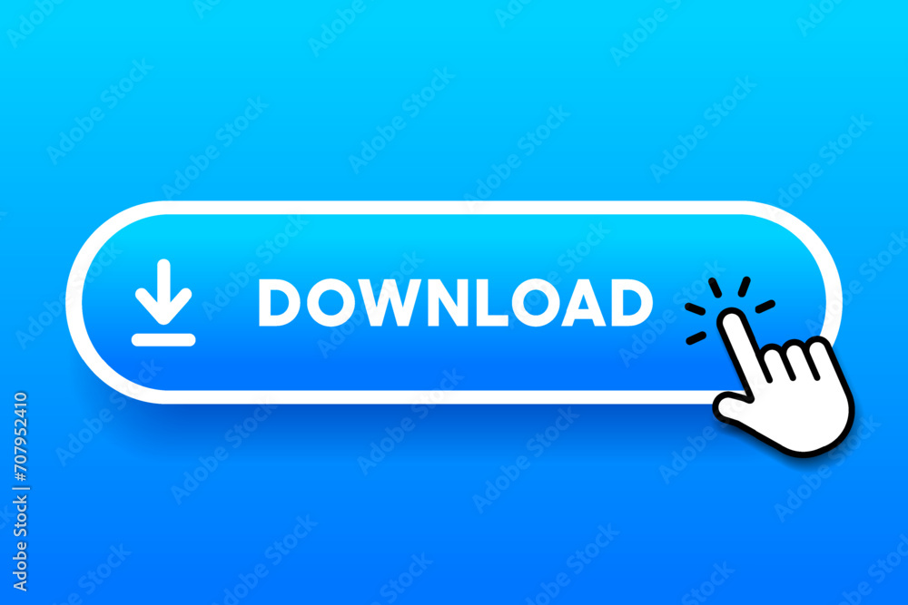 Poster 3D download button icon. Upload icon. Down arrow bottom side symbol. Click here button. Save cloud icon push button for UI UX, website, mobile application.