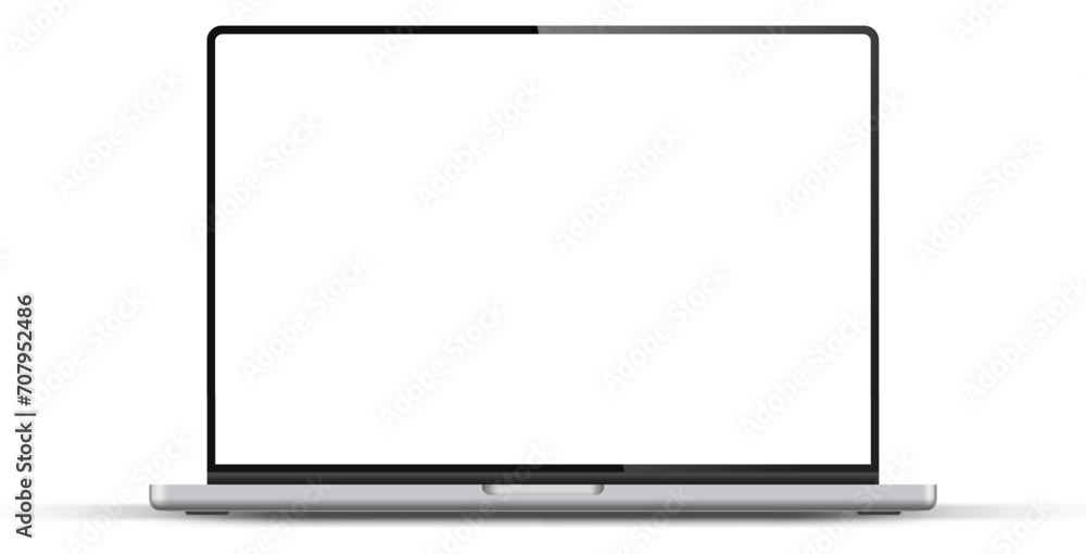 Poster Modern laptop mockup front view on white background. Notebook mockup device mockup for ui ux app and website presentation Stock Vector.
