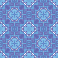 Tile design. Abstract geometric seamless pattern in lavender, blue, white colors