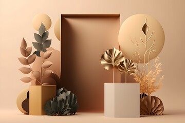 3D minimalist elegant nature tone scandinavian podium background 8k.