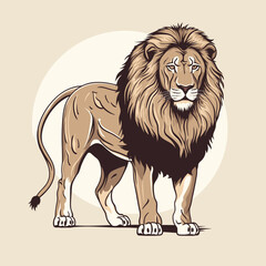 Standing lion isolated on a neutral background. Vector illustration