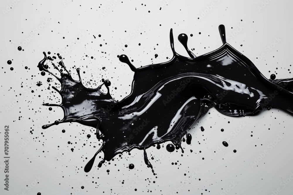 Poster a vibrant splash of black paint on a clean white surface. perfect for adding a modern and artistic t