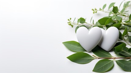 Top view of moringa leaf with white heart and a big copy space, Generative AI.
