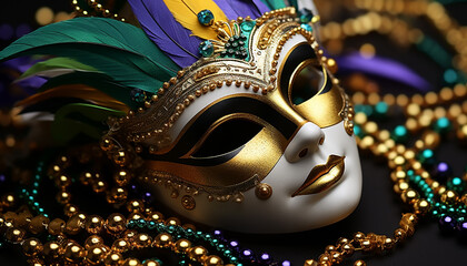 Colorful masks add elegance to Mardi Gras celebration generated by AI