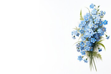 Forget-me-nots flowers and colorful Easter eggs on a white background	
