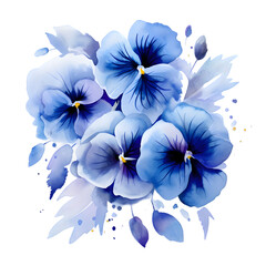 Watercolor navy blue flowers isolated on transparent background
