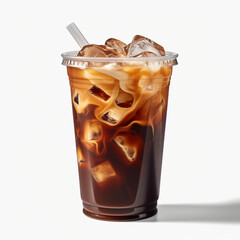photography of a plastic cup of an iced coffee isolated on a transparent background created with Generative Ai