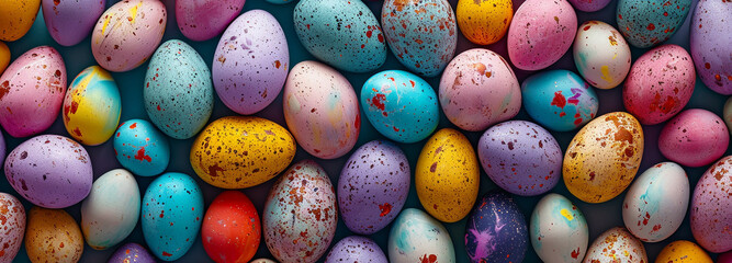 Fototapeta na wymiar Happy Easter. Colorful Easter eggs with on pastel background
