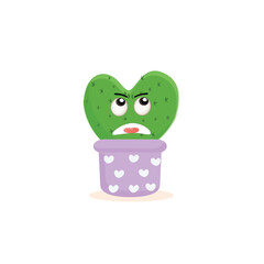 Cartoon cute cactus mascot, Potted cactus characters set, funny cactus in flower pot with different emotions vector Illustrations on a white background