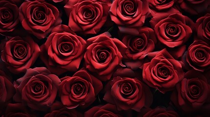 Wall texture wallpaper with a top view of red rose flowers, Valentine's day, bunch of, Generative AI.