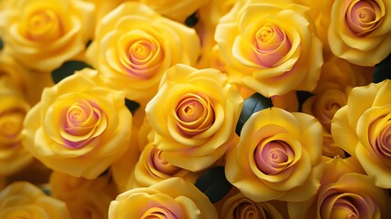 Wall texture wallpaper with a top view of yellow rose flowers, Valentine's day, bunch of, Generative AI.