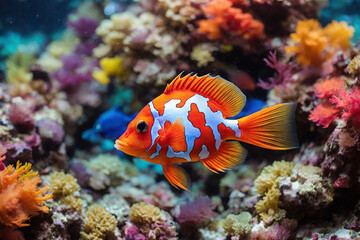 Fototapeta na wymiar Clown fish (Amphiprion imperator) on coral reef