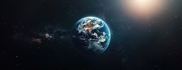 Planet Earth in outer space. Panoramic view of the Earth