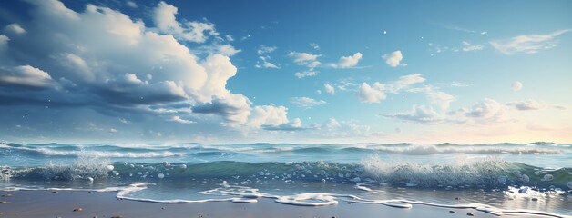 Wide-horizon seascape that highlights the breathtaking expanse where the sky meets the sea, Generative AI.