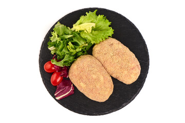 Pork cutlets in breadcrumbs, isolated on white background. High resolution image.