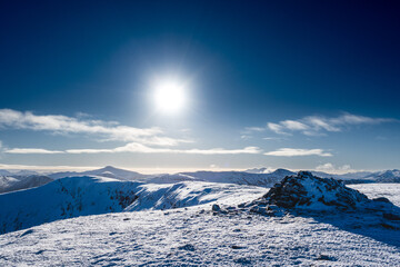 Scottish Mountain Top in the Snow - Blue Bird Day - Sunlight - Meall Buidhe - Munro