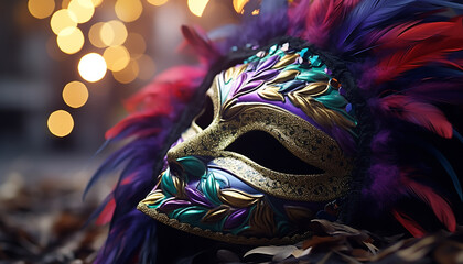 Colorful mask adds elegance to traditional carnival costume generated by AI
