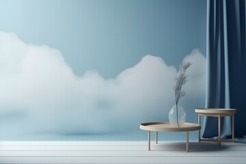 minimalist elegant blue sky tone scandinavian stage background 8k. - Powered by Adobe
