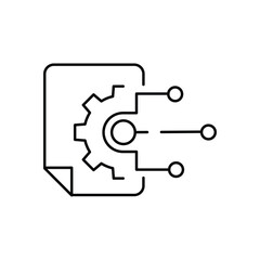 Document, spine, circles, lines. The concept is a multifunctional technology for processing, structuring and integrating data. Vector icon isolated on white background.