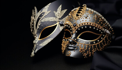 Shiny gold mask, elegant costume, mysterious celebration generated by AI