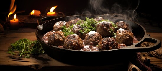 Swedish meatballs made in cast iron.
