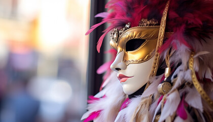 Elegant women in ornate costumes celebrate Mardi Gras generated by AI