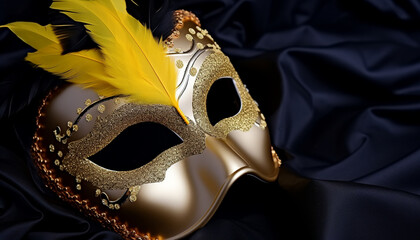 Golden costume mask adds elegance to the celebration generated by AI