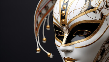 Gold mask, elegance, beauty, shiny, luxury, costume, fashion generated by AI